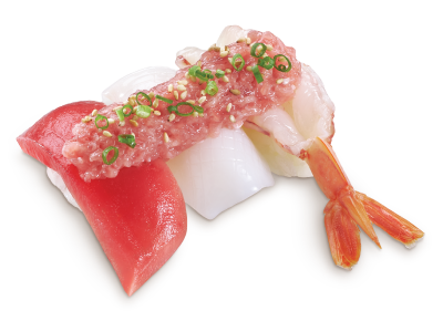 鹽麴吞拿魚蓉海鮮三貫