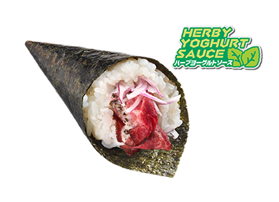 Slow Cooked Beef Hand Roll with Herby Yoghurt Sauce